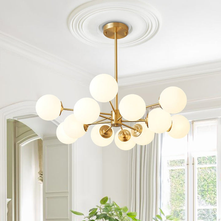 Candelabro Sputnik burbuja Mid-Century de 12 luces, diseño moderno dorado y negro para techo.