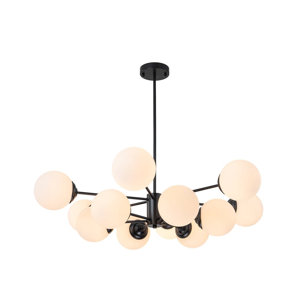 Lámpara colgante burbuja Mid-Century, 12 luces de cristal. Candelabro Sputnik elegante.