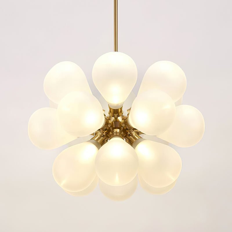 Araña de techo moderna con 18 luces, estilo Sputnik, burbujas de vidrio blanco. Decoración de lujo, dorado.