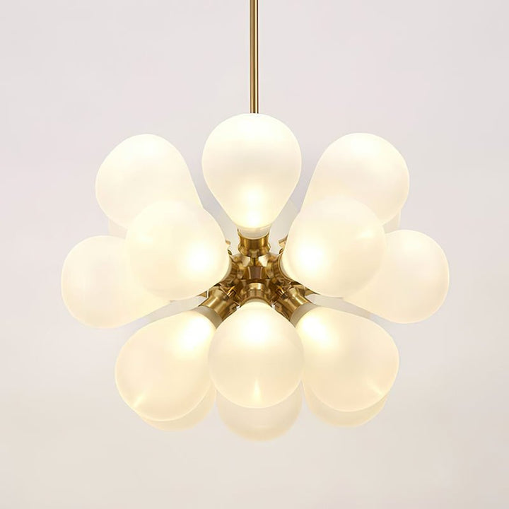 Araña de techo moderna con 18 luces, estilo Sputnik, burbujas de vidrio blanco. Decoración de lujo, dorado.