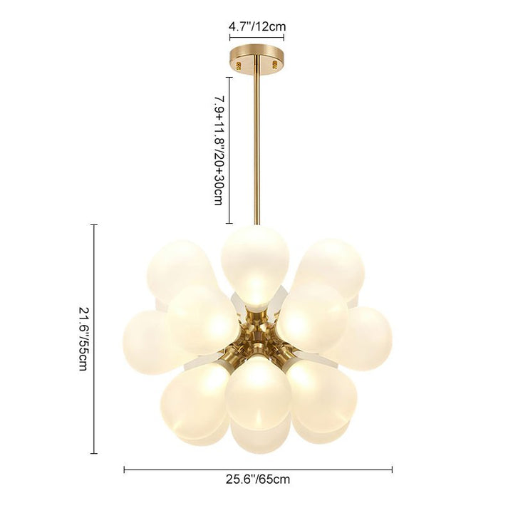 Candelabro burbuja blanco de 18 luces estilo Sputnik. Lámpara de techo moderno, vidrio y metal dorado.