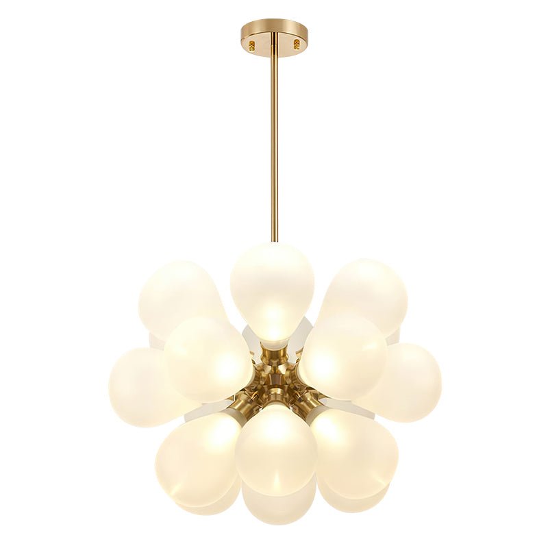 Lámpara araña de 18 luces, diseño Sputnik burbuja blanca, estructura dorada. Vidrio moderno para comedor.