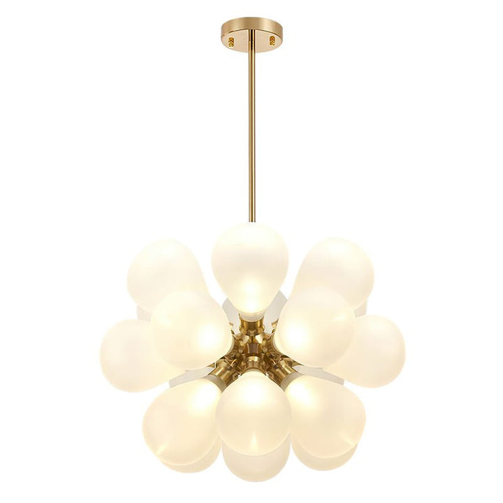 Lámpara araña de 18 luces, diseño Sputnik burbuja blanca, estructura dorada. Vidrio moderno para comedor.