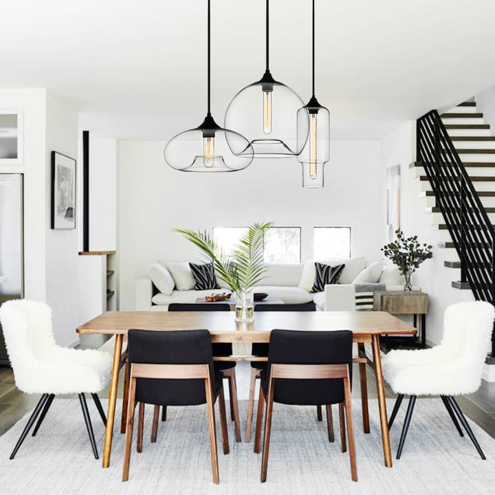 Lámpara colgante de diseño contemporáneo, 3 luces con pantallas de cristal geométricas para decoración de hogar.