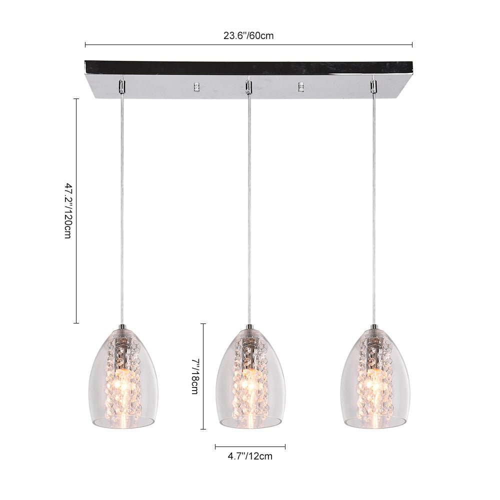 Lámpara colgante de cromo ajustable para isla de cocina, con 3 focos de luz brillante.