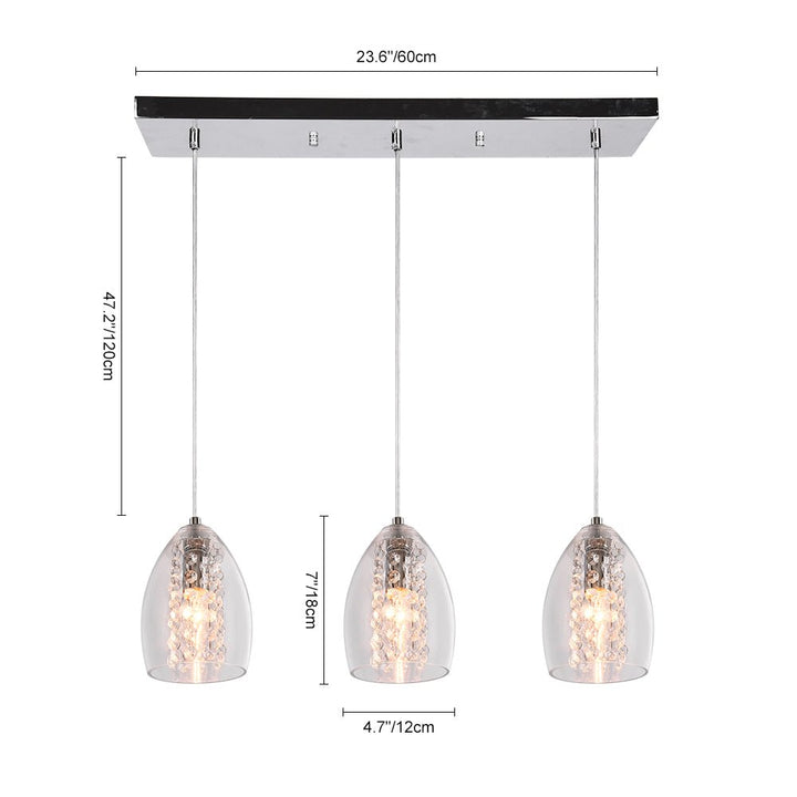 Lámpara colgante de cromo ajustable para isla de cocina, con 3 focos de luz brillante.