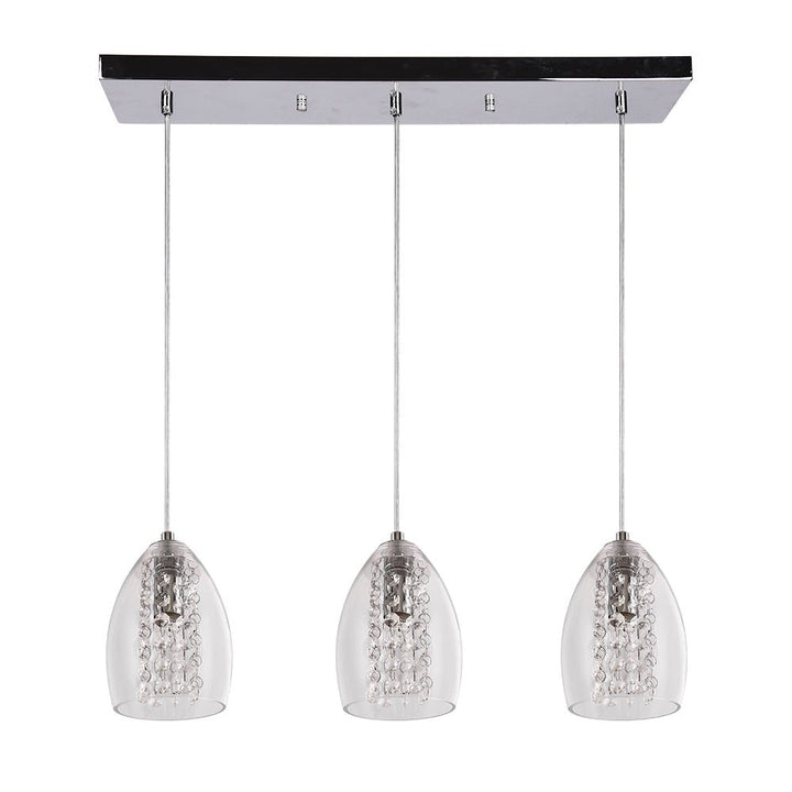 Iluminación colgante de 3 luces para comedor u hogar, estilo moderno con detalles de cristal.