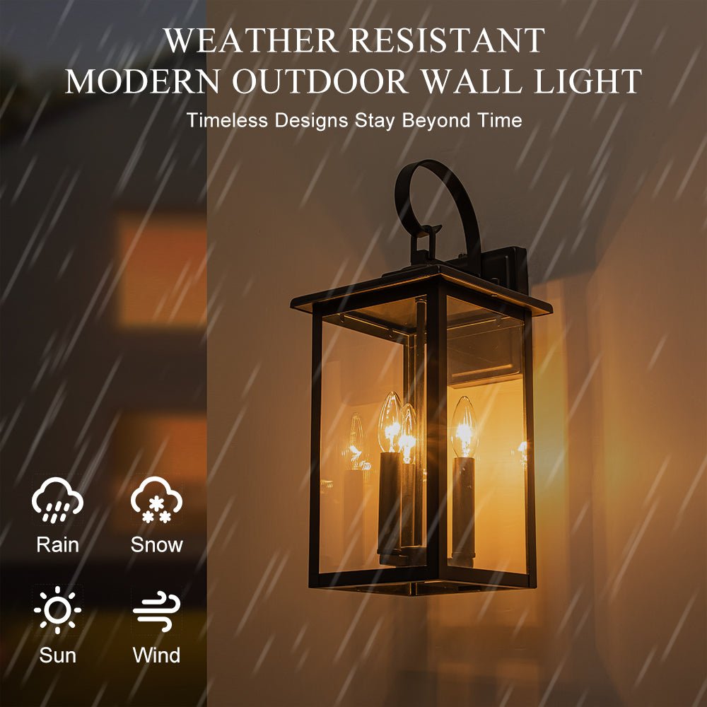 Lámpara de pared moderna y resistente IP23 para exteriores. Diseño industrial con 3 focos de vidrio.
