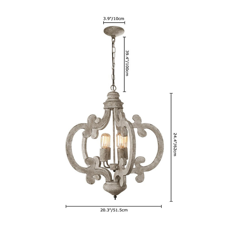 Lámpara colgante de 4 luces, ideal para ambiente rústico. Candelabro de madera desgastada con encanto vintage.