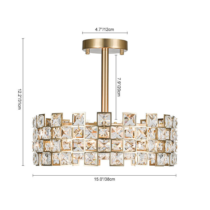 Lámpara de techo de cristal glam semi empotrada. 4 luces para una iluminación lujosa en tu hogar.