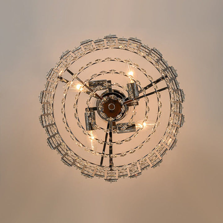 Exquisita luz de techo semi empotrada de cristal. Diseño hueco que proyecta una luz única. Iluminación glam.