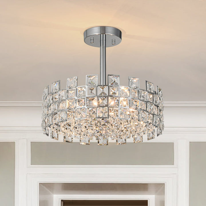 Lámpara de techo glamurosa con 4 luces y diseño de cristal hueco. Añade lujo y estilo moderno a tu hogar.