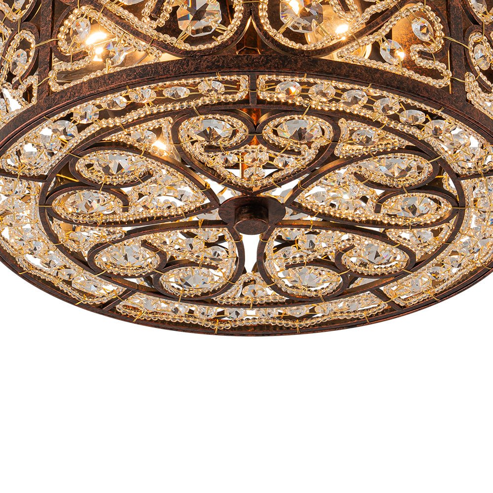 Lámpara de techo de cristal vintage con marco de cobre antiguo, perfecta para la iluminación del hogar.