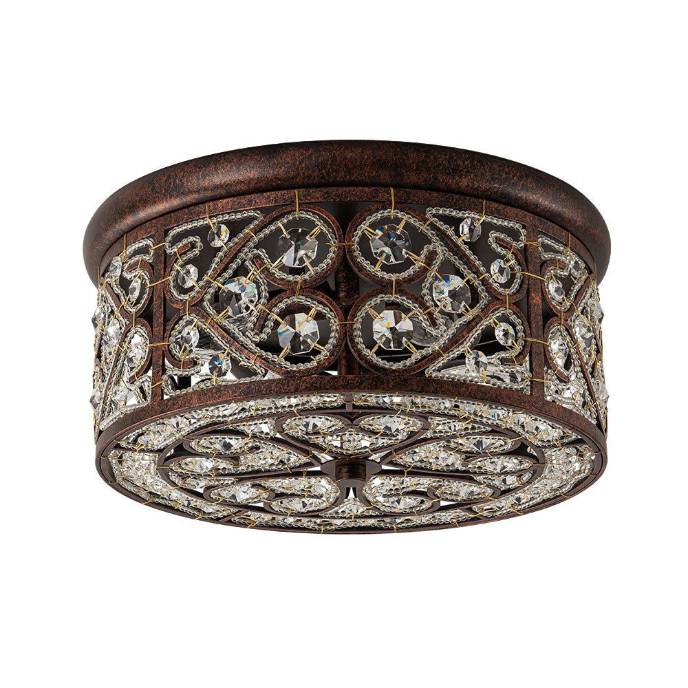 Elegante luz de techo vintage de cristal, con base de cobre antiguo, perfecta para decoración interior.
