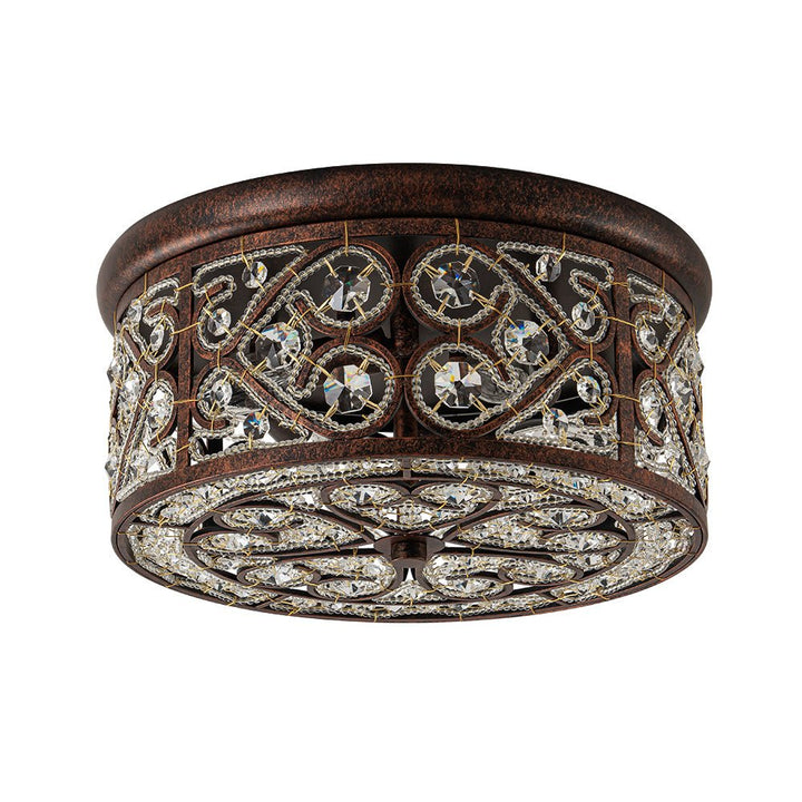 Elegante luz de techo vintage de cristal, con base de cobre antiguo, perfecta para decoración interior.