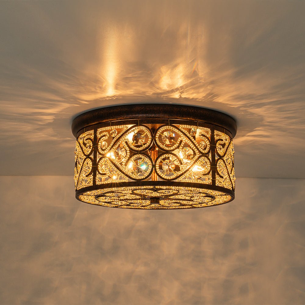 Luz de techo empotrada de diseño vintage, con cristal transparente y toque de cobre antiguo para interiores.