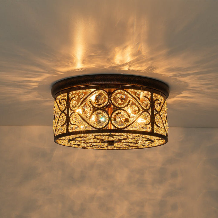 Luz de techo empotrada de diseño vintage, con cristal transparente y toque de cobre antiguo para interiores.