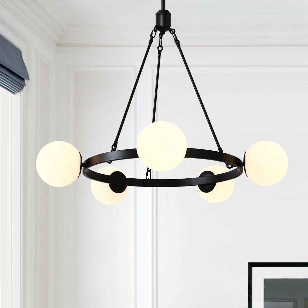 Candelabro moderno negro de burbujas con 5 luces, ideal para iluminación de techo en el hogar.