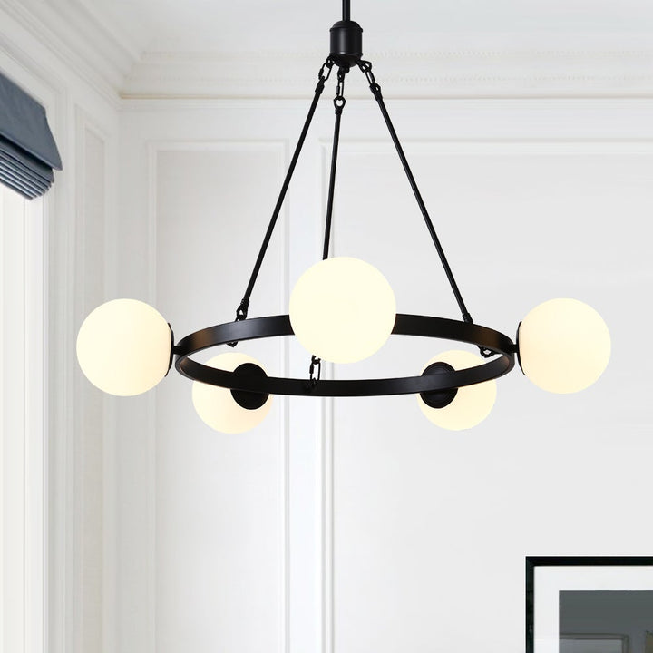 Candelabro moderno negro de burbujas con 5 luces, ideal para iluminación de techo en el hogar.