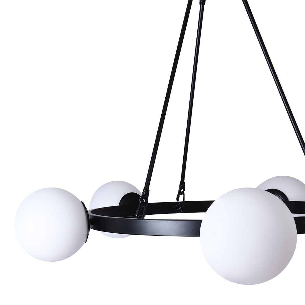 Elegante candelabro negro de burbujas, 5 luces. Lámpara de techo moderna para decoración de hogar.