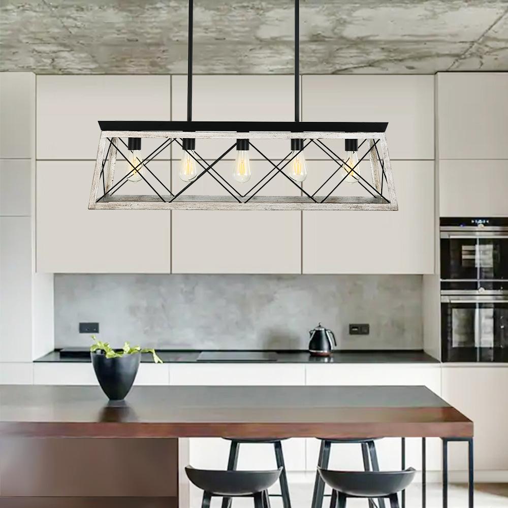 Iluminación lineal rectangular para isla de cocina. Lámpara de araña con 5 luces, diseño moderno.