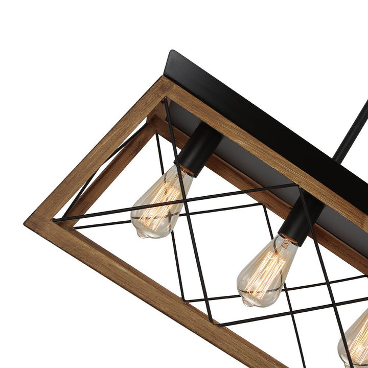 Araña colgante rectangular de metal, 5 luces. Iluminación lineal moderna para isla de cocina.