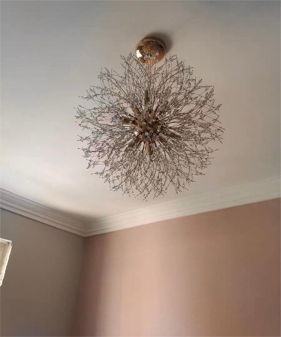 Iluminación de lujo Sputnik, 9 luces de cristal, efecto explosión, perfecta para comedor moderno.