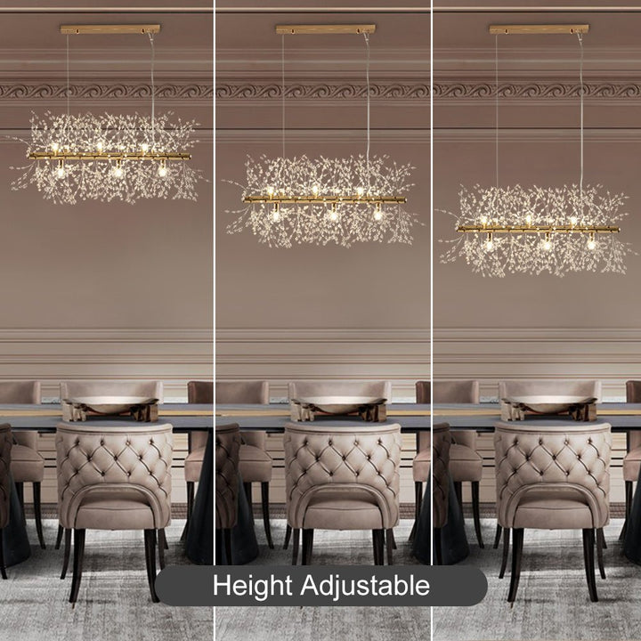 Candelabro moderno lineal de diseño elegante con 9 bombillas, iluminación de comedor.