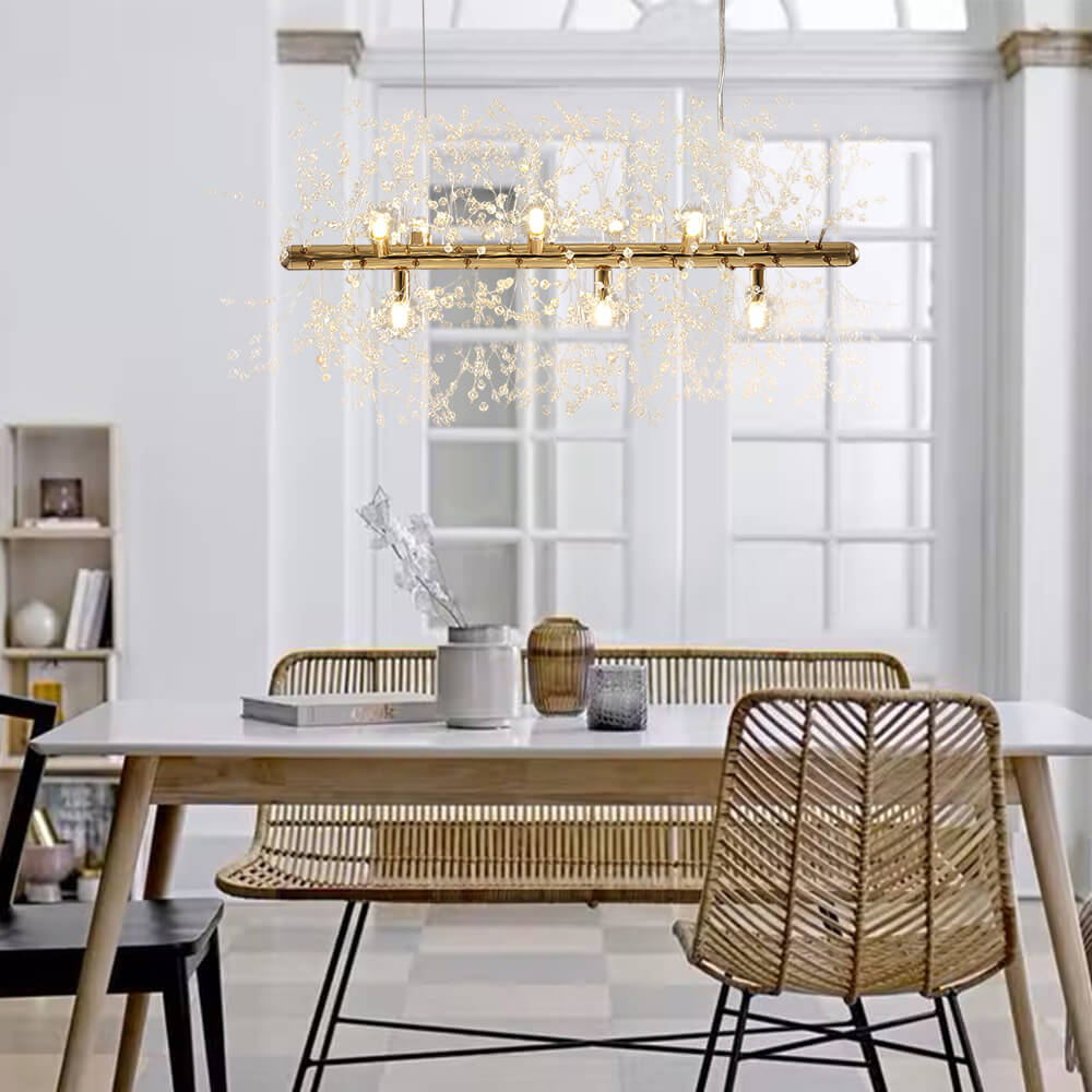Lámpara lineal de cristal de 9 luces, candelabro moderno para comedor, cocina o sala de estar.