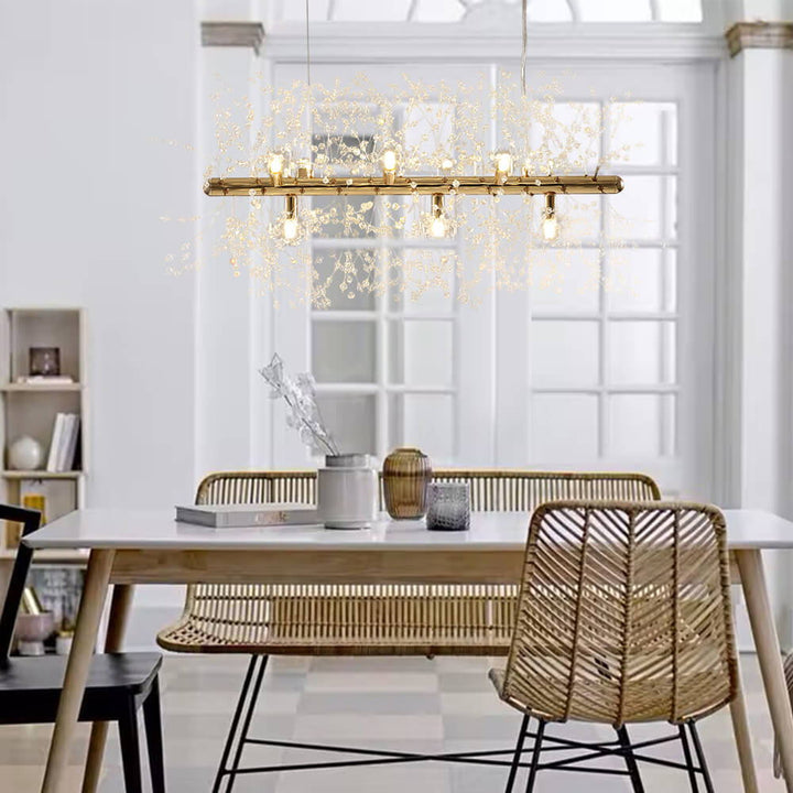 Lámpara lineal de cristal de 9 luces, candelabro moderno para comedor, cocina o sala de estar.