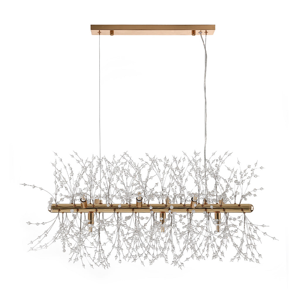 Lámpara colgante lineal de cristal moderno y metal con 9 luces, para comedor o cocina.