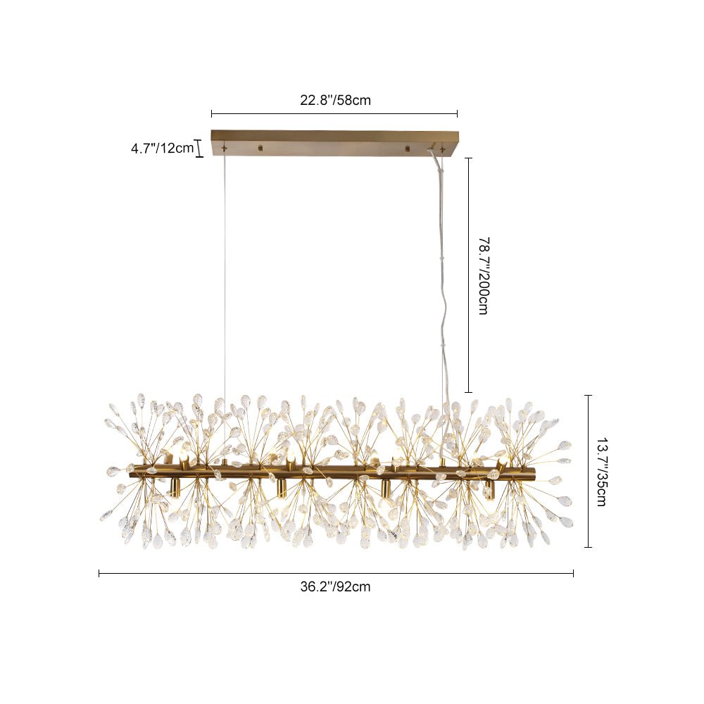 Iluminación lineal moderna con 12 luces de cristal Diente de León, estilo floral para comedor.