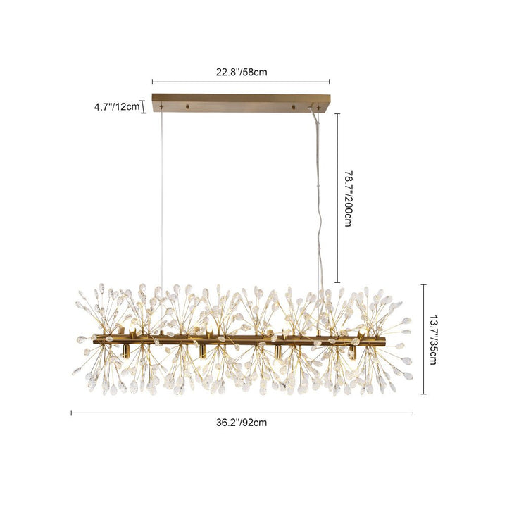 Iluminación lineal moderna con 12 luces de cristal Diente de León, estilo floral para comedor.