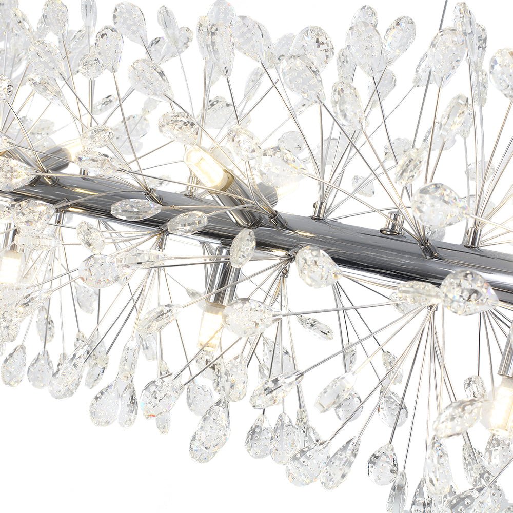Candelabro lineal de cristal floral Diente de León, 12 luces. Iluminación decorativa para salón.