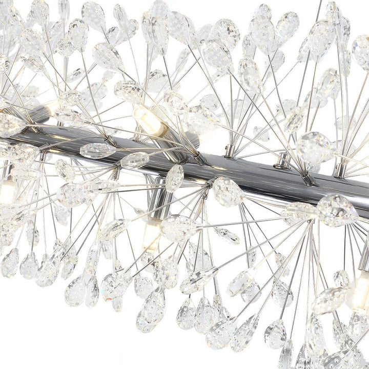 Candelabro lineal de cristal floral Diente de León, 12 luces. Iluminación decorativa para salón.