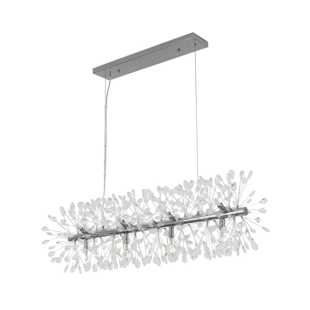 Candelabro moderno de 12 luces, cristal Diente de León. Para salón o comedor con estilo.