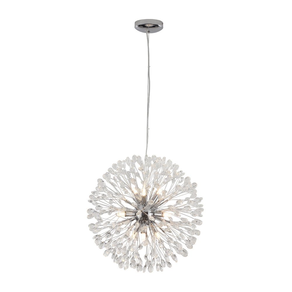 Lámpara de techo elegante de 9 luces, cristal redondo, diseño diente de león. Candelabro moderno.