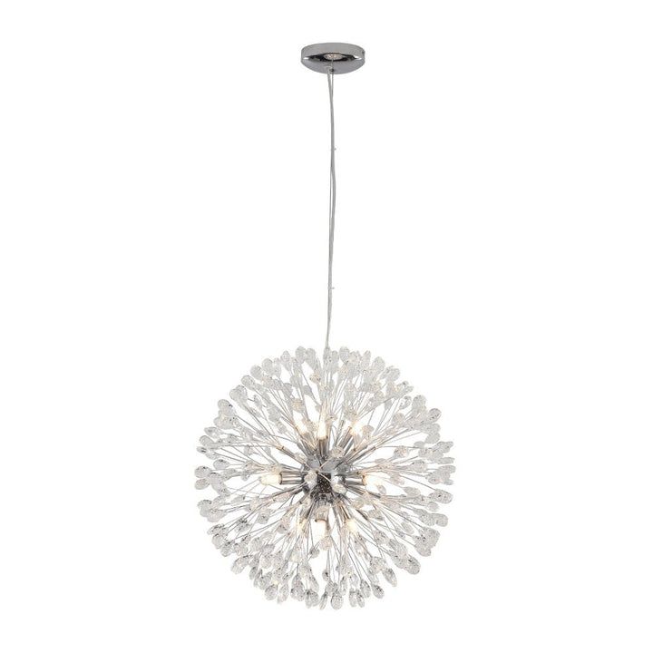 Lámpara de techo elegante de 9 luces, cristal redondo, diseño diente de león. Candelabro moderno.