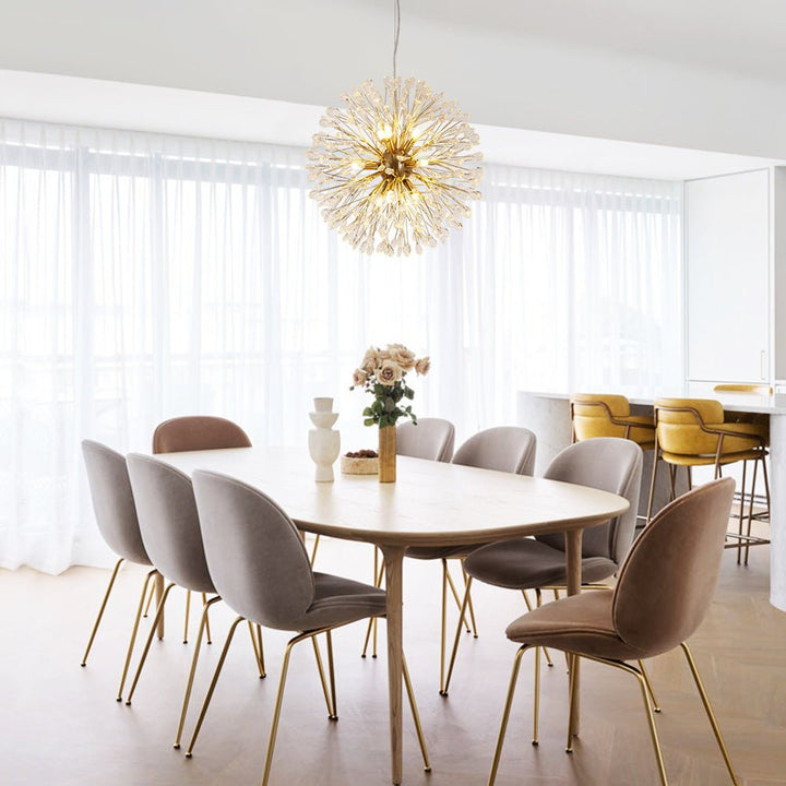 Iluminación moderna: Candelabro de cristal redondo, forma diente de león, 9 luces. Lujo para el hogar.