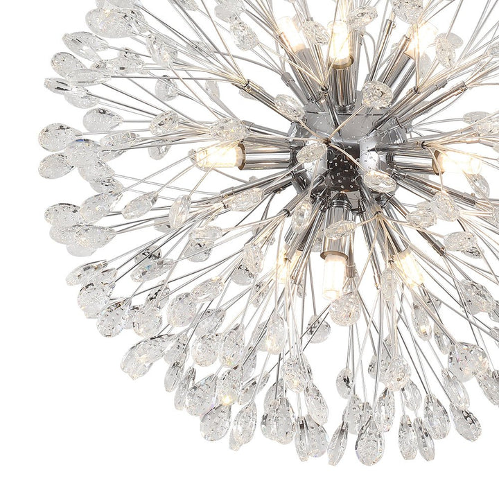 Candelabro cromado de cristal, 9 luces. Lámpara de techo redonda diente de león, estilo moderno.