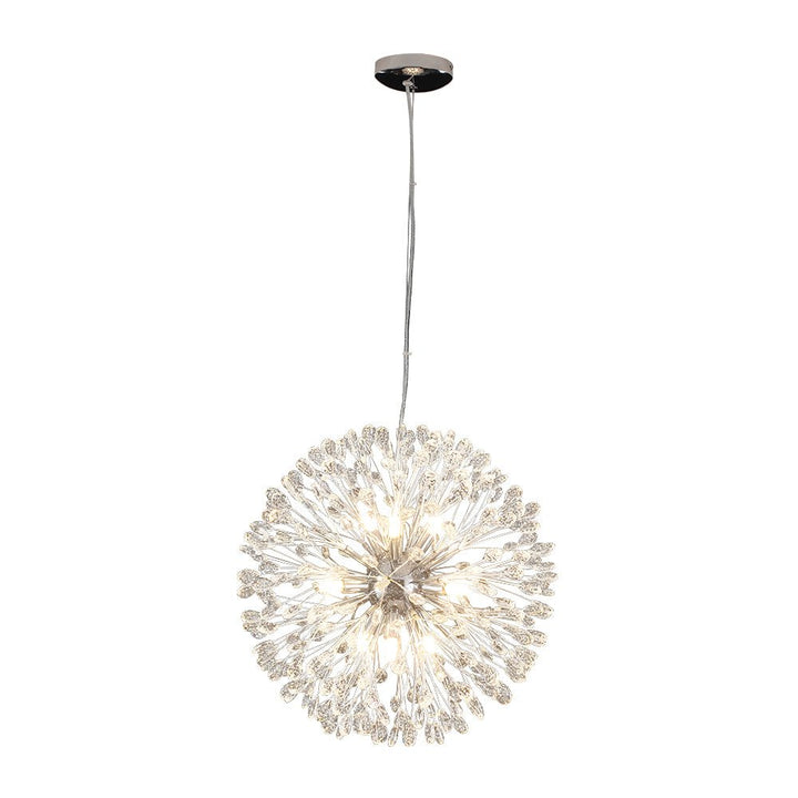 Cromado candelabro de cristal redondo, 9 luces. Estilo moderno diente de león, lámpara de techo.