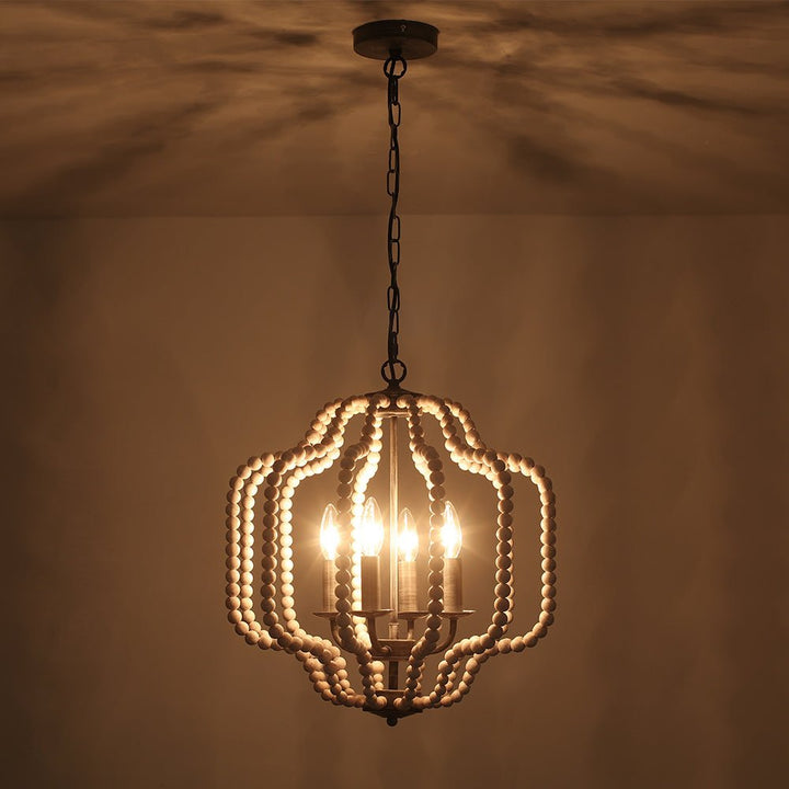 Lámpara de perlas de madera para techo, estilo bohemio con 4 luces, decoración hogareña.