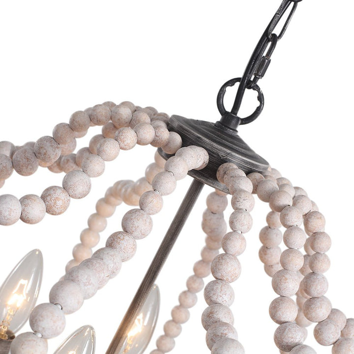 Lámpara de araña colgante de perlas de madera, 4 luces, perfecta para ambientes bohemios.