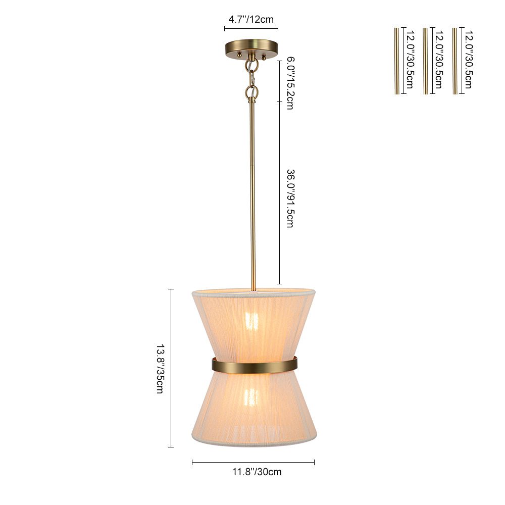 Lámpara colgante bohemia con cuerda, oro cepillado y diseño cónico.