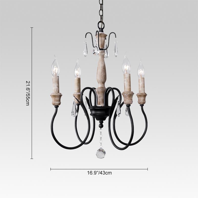 Candelabro clásico de cristal y madera para iluminar tu hogar. Diseño elegante de 4 luces para crear un ambiente cálido.