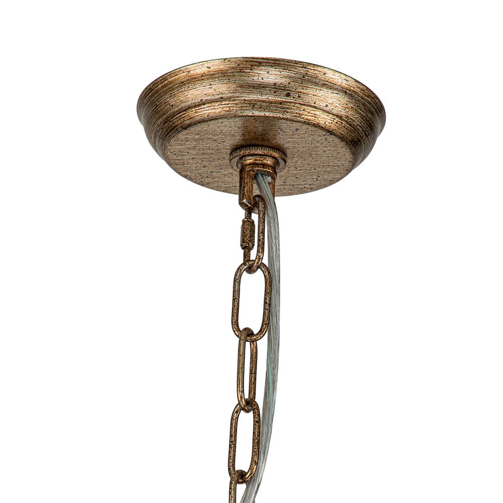 Candelabro francés de 6 luces, cristal tallado y bronce, diseño retro y lujoso para el salón.