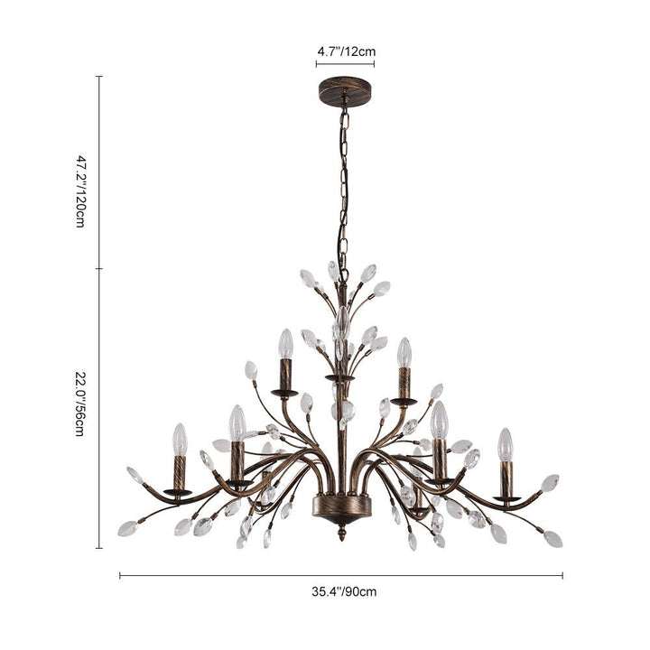 Candelabro rústico-elegante de estilo francés con cristal, ideal como lámpara de techo. [[lstfy-media:9]]