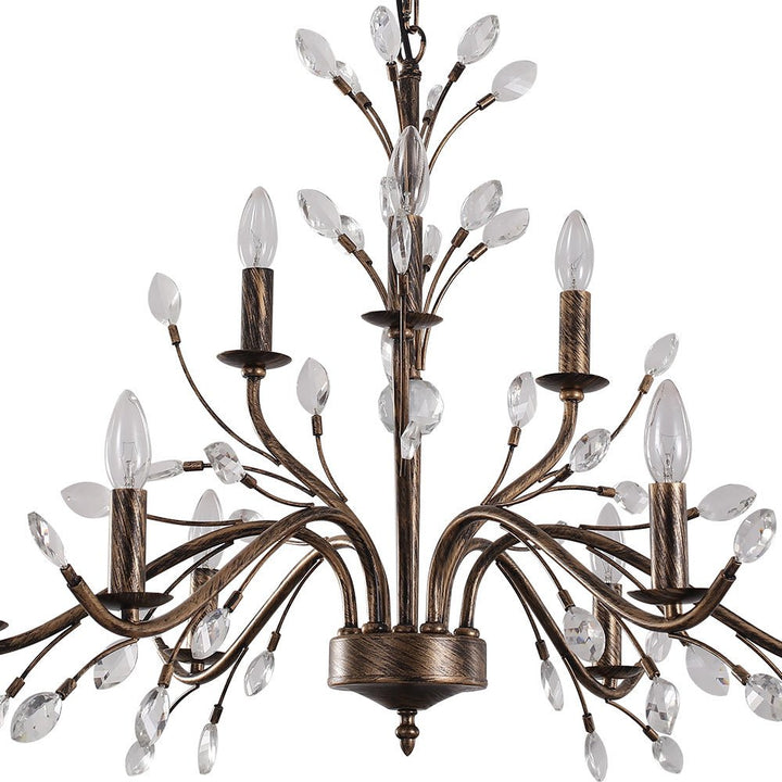 Lámpara de techo, candelabro clásico francés con cristales, iluminación elegante y rústica. [[lstfy-media:16]]