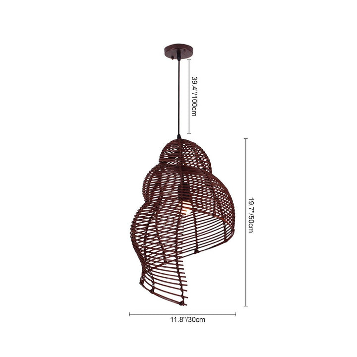 Luz colgante artesanal para techo. Diseño único de espiral y caracol. Estilo bohemio y costero.