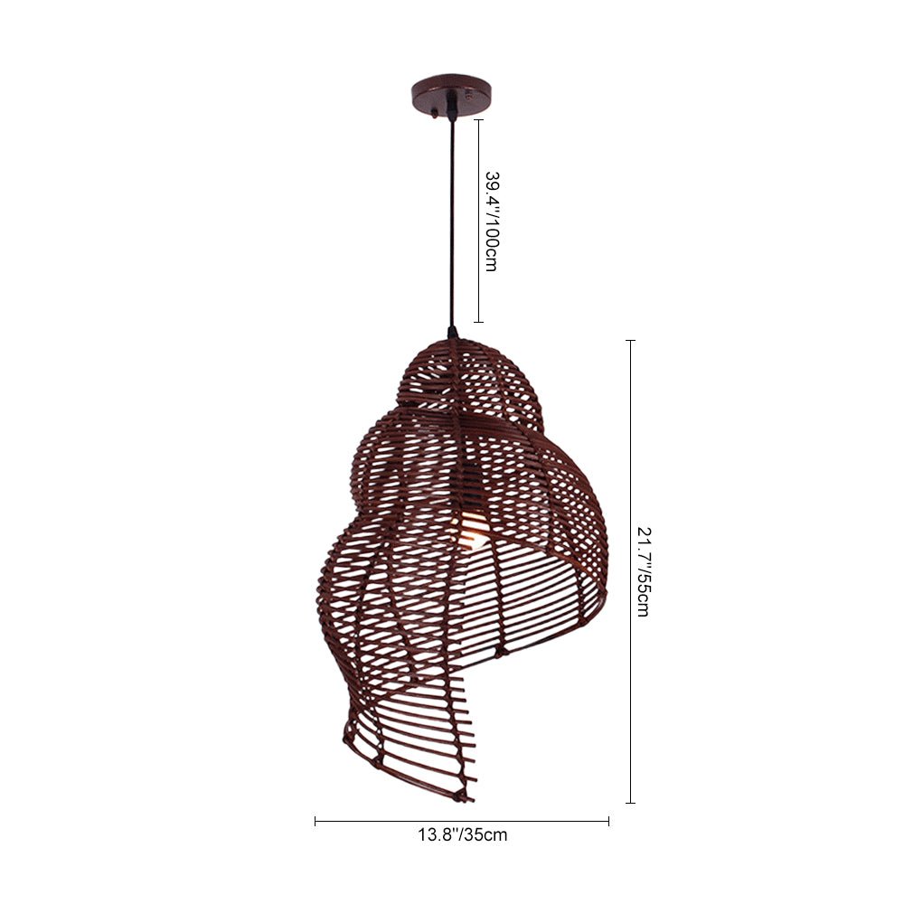 Tejido artesanal bohemio. Luz colgante en espiral con forma de caracol. Iluminación de techo única.